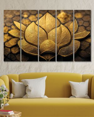 Olive Tree Large Golden Canvas Painting for Wall Decoration Picture Split Panels Art Decor Set of 5 Canvas Paintings