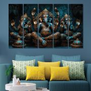 Olive Tree Large Ganesha Canvas Painting for Wall Decoration Picture Split Panels Art Decor Set of 5 Canvas Paintings