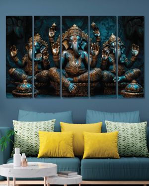 Olive Tree Large Ganesha Canvas Painting for Wall Decoration Picture Split Panels Art Decor Set of 5 Canvas Paintings