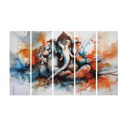 Olive Tree Large Ganesh Ji Canvas Painting for Wall Decoration Picture Split Panels Art Decor Set of 5 Canvas Paintings