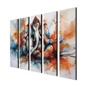 Olive Tree Large Ganesh Ji Canvas Painting for Wall Decoration Picture Split Panels Art Decor Set of 5 Canvas Paintings