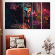 Olive Tree Large Canvas Painting for Wall Decoration Gautam Buddha Picture Split Panels Art Decor Set of 5 Canvas Paintings