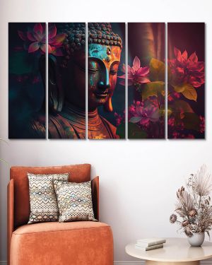 Olive Tree Large Canvas Painting for Wall Decoration Gautam Buddha Picture Split Panels Art Decor Set of 5 Canvas Paintings