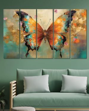 Olive Tree Butterfly Large Canvas Painting for Wall Decoration Picture Split Panels Art Decor Set of 5 Canvas Paintings