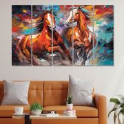 Olive Tree Horses Large Canvas Painting for Wall Decoration Picture Split Panels Art Decor Set of 5 Canvas Paintings