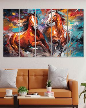 Olive Tree Horses Large Canvas Painting for Wall Decoration Picture Split Panels Art Decor Set of 5 Canvas Paintings