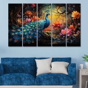 Olive Tree Large Peacock Canvas Painting for Wall Decoration Picture Split Panels Art Decor Set of 5 Canvas Paintings