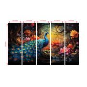 Olive Tree Large Peacock Canvas Painting for Wall Decoration Picture Split Panels Art Decor Set of 5 Canvas Paintings
