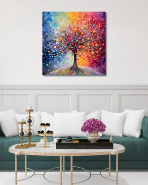 Olive TreeWooden Wall Art  Canvas Painting for Home, Bedroom & Living Room|Engineered Wood Frame|Modern Stylish Hanging Wall Art Painting for Wall Decoration|24 x 24 inch Multicolour