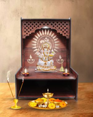 Beautiful Wooden Pooja Stand (Walnut)